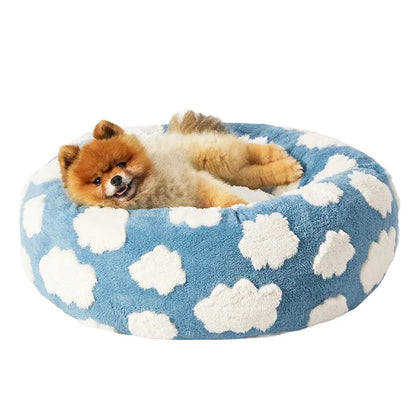 50CM/60CM Round Pet Dog Bed Doughnut Soft Plush Warm Cat Bed Anti-anxiety Soothing Pet Bed Detachable and Washable