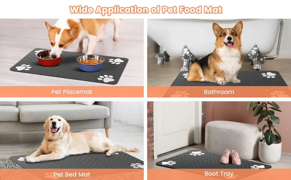 Absorbent Pet Feeding Mat, Waterproof Placemat for Dog & Cat Food & Water Bowls, Quick-Dry Rubber Backing, Non-Slip Pet Mat