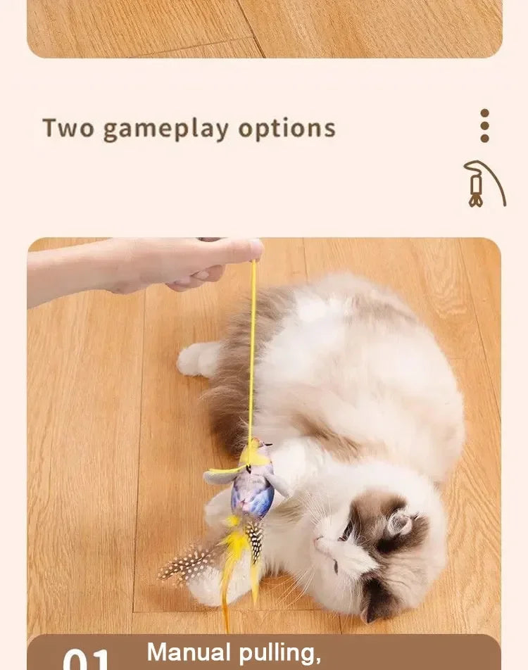 Interactive Cat Toys Rechargeable Electric Flapping Wings Bird Cat Toy Sound Chirping Bird Catnip Touch Activated Plush Toy