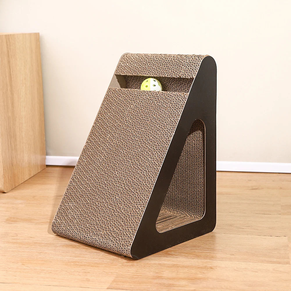 2 In 1 Cat Scratcher Cardboard Triangles Shaped With Spinnings Balls Sturdy Anti-Scratch Relieves Cat Stress Toy For Pet Use