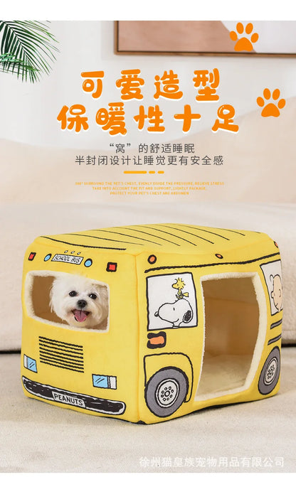 Peanuts Cat Nest Kennel Cartoon Pet Waterloo Charlie Snoopy Bus Pet Sleeping Pad Cat Nest Cute Small Dog Kennel Gift Foldable