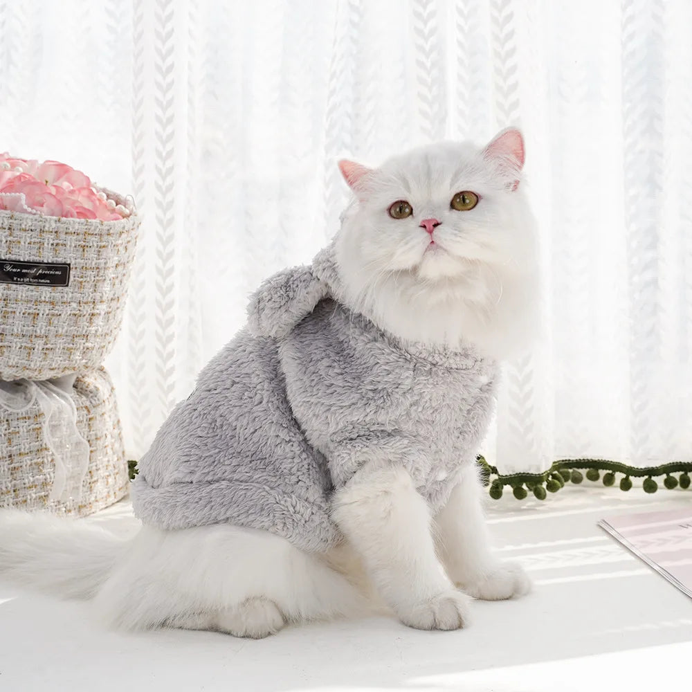 Rabbit Ear Comfortable Cotton Fleece Hooded Pet Clothing Autumn and Winter Clothes Cat Warm Hoodie Dog Clothing Supplies