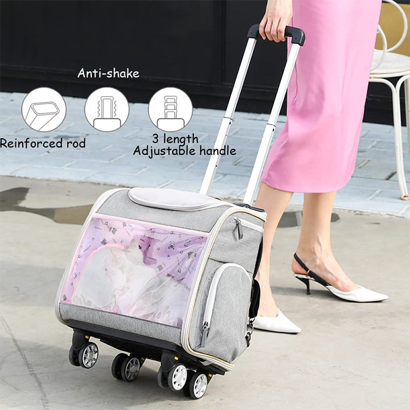 Portable Pet Cart Travel Transport Bag Transparent Bag Detachable Trolley Case Dog Cat Accessories Roller Luggage Backpack