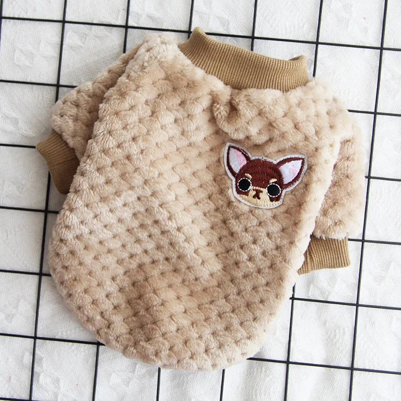 Warm Outfit Fleece Pet Clothes Sweater Cute Chihuahua Print Coat Small Medium Dog Clothes Hoodie Jacket Teddy Bulldog Chihuahua