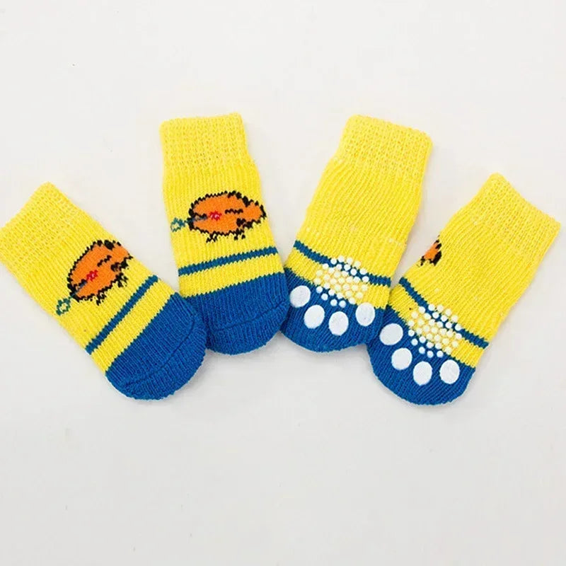 4pcs Winter Pet Dog Socks Small Cat Knit Warm Socks Dog Anti-slip Socks Chihuahua Thick Paw Protector Booties Pet Accessories