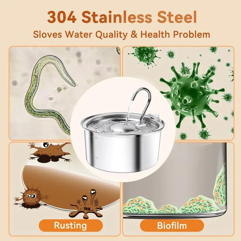 Stainless Steel Pet Water Feeder Cat Automatic Water Fountain USB Electric Mute for Cat Dog Filter Fountain Smart Drinking Bowl