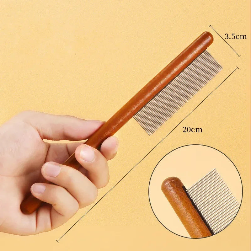 Cat Comb Stainless Steel Pet Hair Remover Wooden Handle Cat Hair Comb Pet Grooming Massage Dog Brush Cleaning Tool Pets Supplies