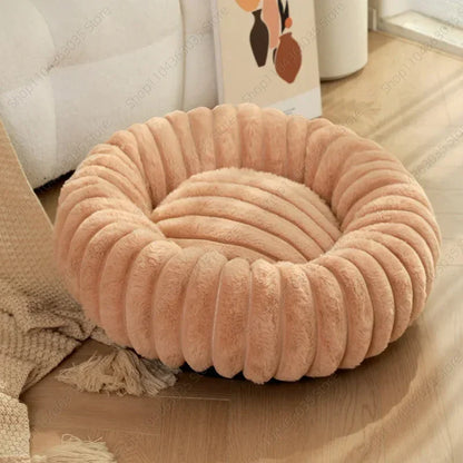 Plush Pet Nest Winter Cat Nest Dog Nest High Weight Straight Strip Plush Pet Mat Detachable Washable Round Cat Bed