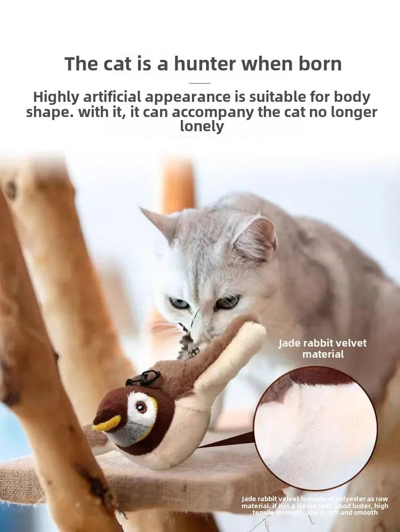 Hot Cat Interactive Toys Catnip Electric Pat Bird (with Catnip) Dog Cats Touch-Activated Squeaky Plush Toy Pet USB Rechargeable