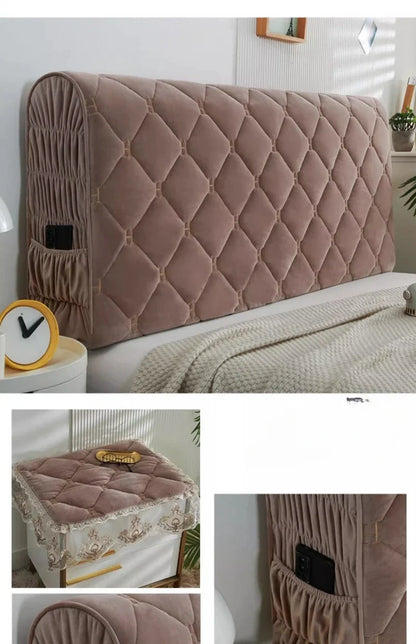 Bed Thicken Luxury Velvet Quilted Headboard Cover Solid Color High Grade All-inclusive Bedside Cover Soft Plush Bed Head Cover