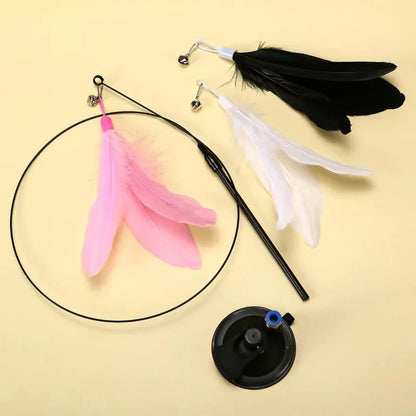 Cats Toys Feathers Wand Interactive Toy Kitten Toys with Super Suction Cup Detachable 2 PCS Feather Replacements Cat Accesorios