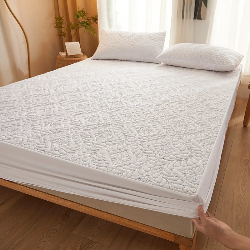 Quilted Waterproof Mattress Cover Embossed Bedding Mattress Protector Anti-mite Anti-bacterial Fitted Bed Sheet No Pillowcase