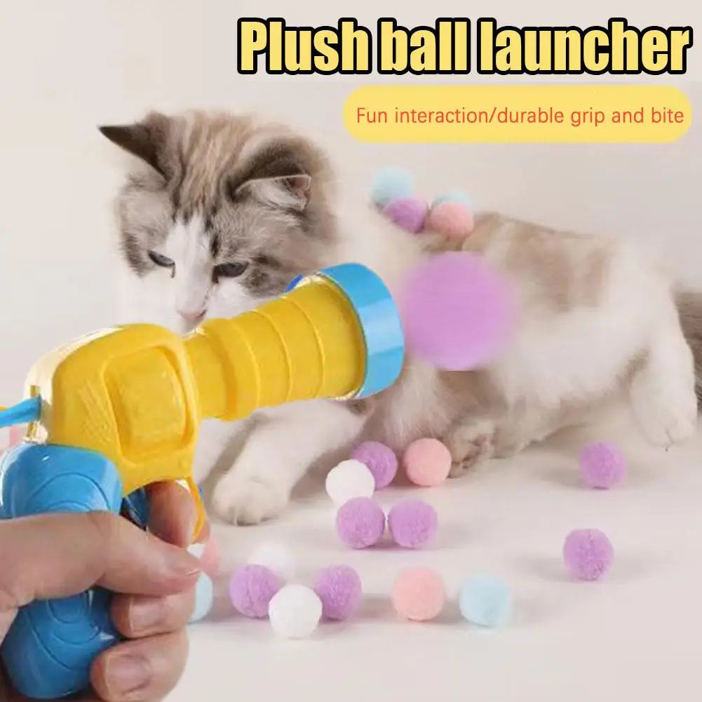 Cat Toys Interactive Launch Training Toy For Pet Kitten Creative Mini Shooting Gun Games Stretch Plush Ball Toys Pet Supplies