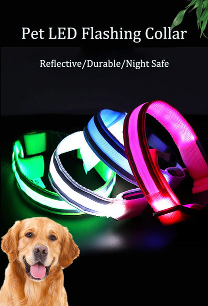 USB Rechargeable/Button Battery Dog Collar Light Luminous Flashing Glowing Nylon Reflective LED Dog Collar Night Safety For Cats