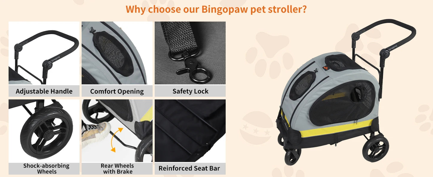 Folding Portable Dog Stroller 2 in 1 Pet Stroller Pushchair Collapsible Dog Travel Crate for Car Seat for Small Dogs and Cats