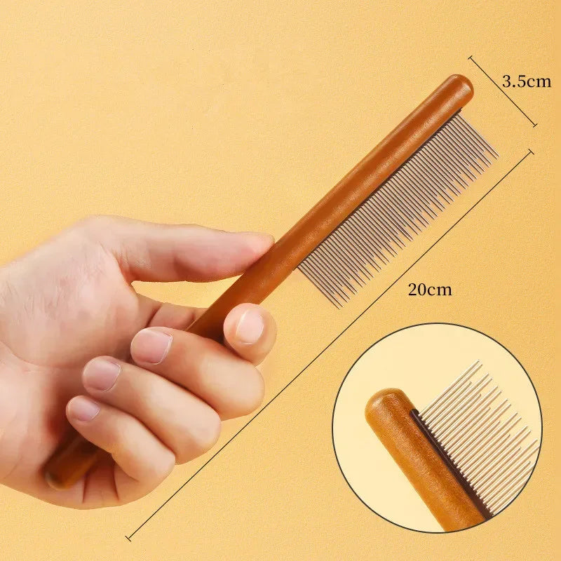 Cat Comb Stainless Steel Pet Hair Remover Wooden Handle Cat Hair Comb Pet Grooming Massage Dog Brush Cleaning Tool Pets Supplies