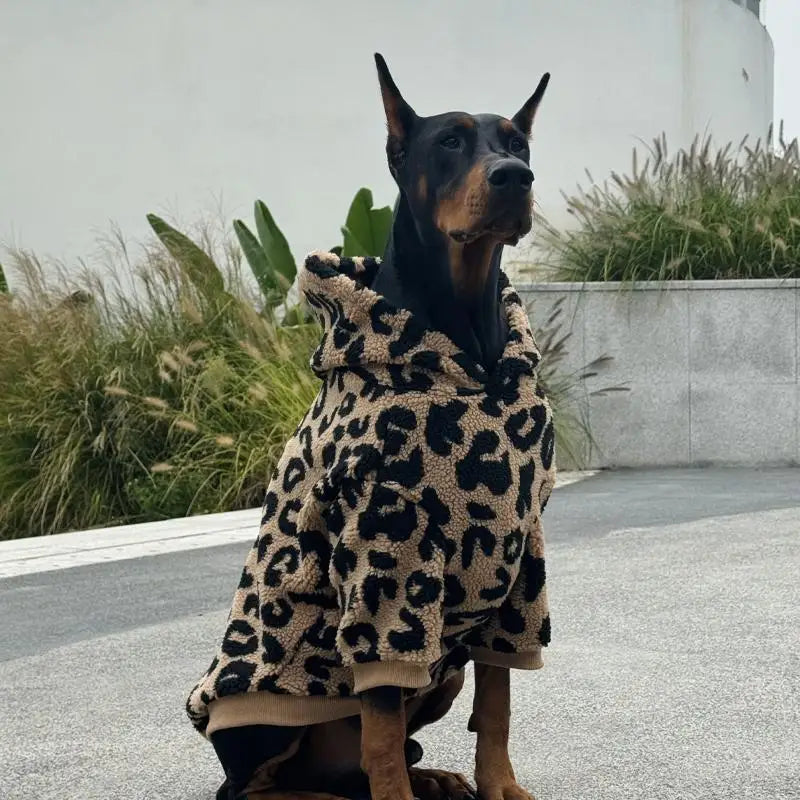 Fashion Leopard Hoodie For Media Large Dogs Warm Fleece Dog Jacket Doberman Coats For Big Dogs ropa para perro