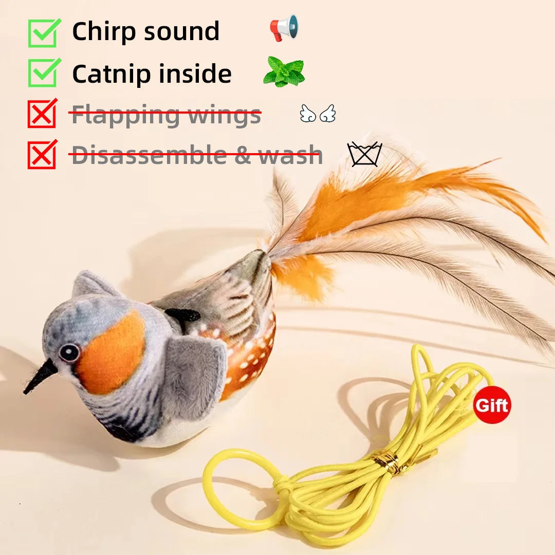 Interactive Cat Toys Rechargeable Electric Flapping Wings Bird Cat Toy Sound Chirping Bird Catnip Touch Activated Plush Toy