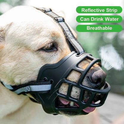 Anti-Biting Adjustable Dog Muzzle Fashion Breathable With Reflective Strip Dog Mouth Cover Plastic Can Drink Water