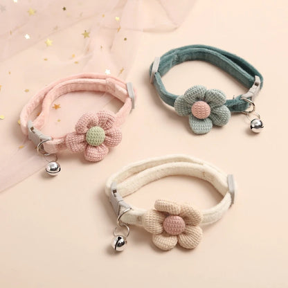 Cat Bell Collar Colorful Adjustable Sweat Cute Cartoon Pet Collar Sun Flower Bowtie Soft Polyester Small Dog Cat Necklace