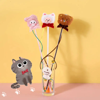 Cat Cartoon Plush Toys with Bell Funny Cat Stick Sun Flower Bean Sprout Pet Interactive Toy Cat Accessories Pet Kitten Toys