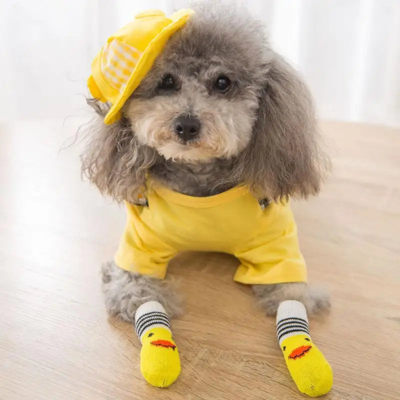 4pcs/Set Cute Puppy Dog Knit Socks Autumn Winter Pet Socks Anti-Slip Knitted Small Dogs Shoes Warm Paw Protector Dog Accessories