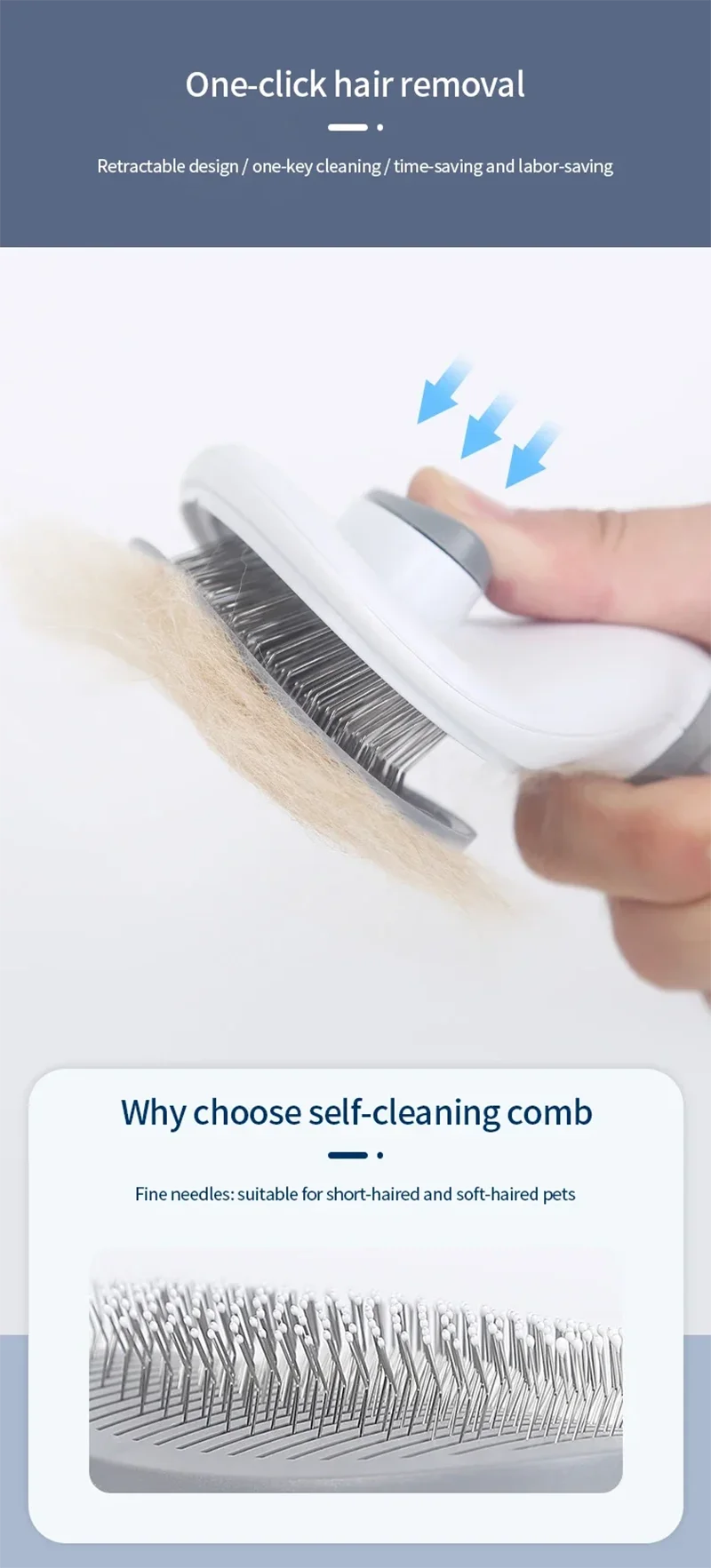 Self-cleaning Pet Hair Remove Comb Cat Slicker Brush Pet Hair Removal Comb For Cats Grooming Brushes Dog Combs Cat Accessories
