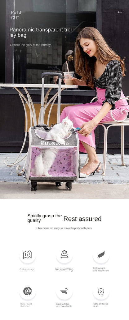 Portable Pet Cart Travel Transport Bag Transparent Bag Detachable Trolley Case Dog Cat Accessories Roller Luggage Backpack