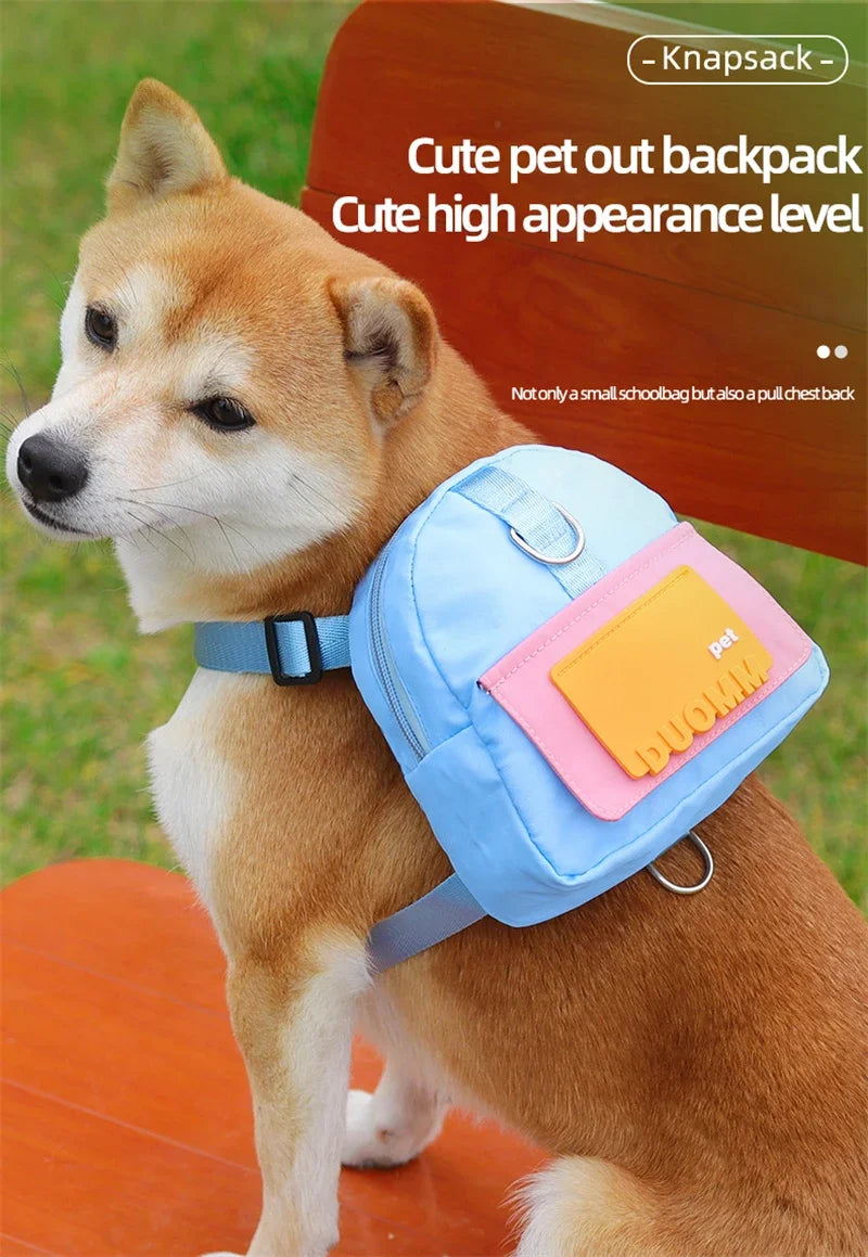 Pet Backpack With Harness Collar Outdoor Travel Portable Dog Training Treat Pouch Puppy Snack Reward Waist Bag Dogs Poop Bags