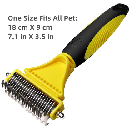 Pets Stainless Steel Grooming Brush Two-Sided Shedding and Dematting Undercoat Rake Comb for Dog Cat Remove Knots Tangles Easily