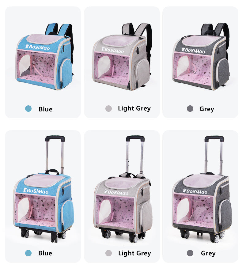 Portable Pet Cart Travel Transport Bag Transparent Bag Detachable Trolley Case Dog Cat Accessories Roller Luggage Backpack