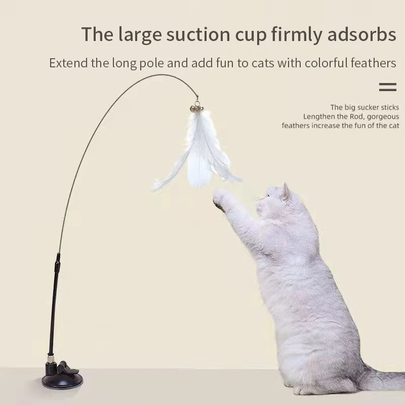 Interactive Cat Toy Handfree Cat Stick Playing Kitten Playing Teaser Wand Toy Suction Cup Bird/Feather Cat Wand Pet Supplies