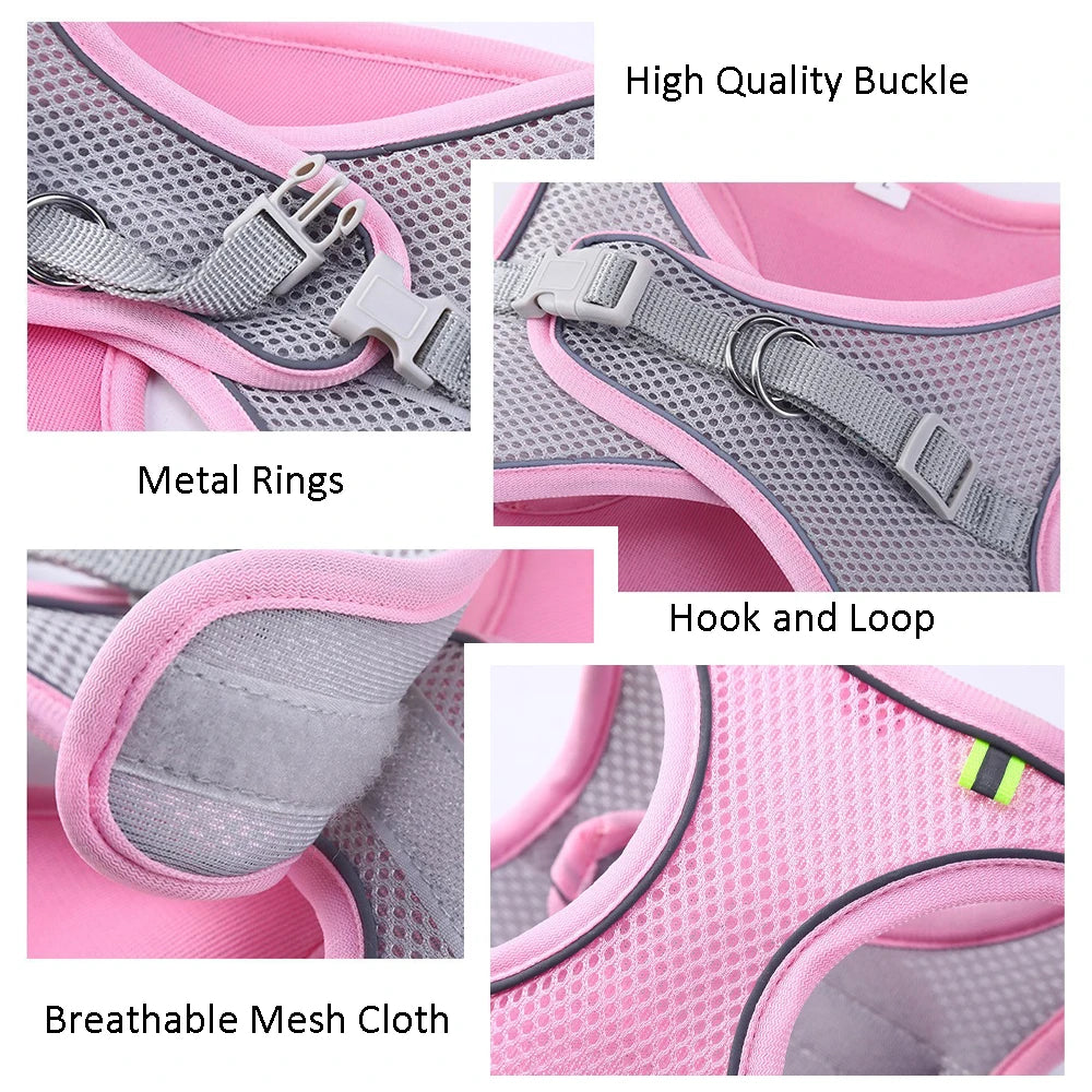 Cat Dog Harness Vest Chest Rope Set Reflective Breathable Adjustable Pet Harness for Small Medium Dogs Outdoor Walking