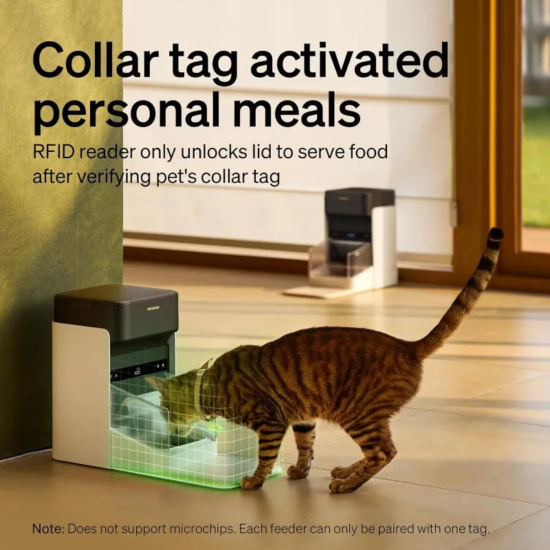 RFID Automatic Cat Feeders for 2 Cats,  Tag Activated 2 Automatic Cat Food Dispensers with Bowl Lid 1-10 Meals