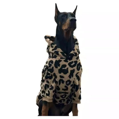 Fashion Leopard Hoodie For Media Large Dogs Warm Fleece Dog Jacket Doberman Coats For Big Dogs ropa para perro