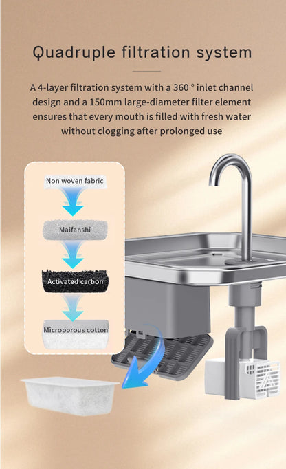 304 Stainless Steel Cat Water Fountain - 4.0L Capacity With High-Power Silent Pump USB Adapter Triple Filtration Cat Accessories