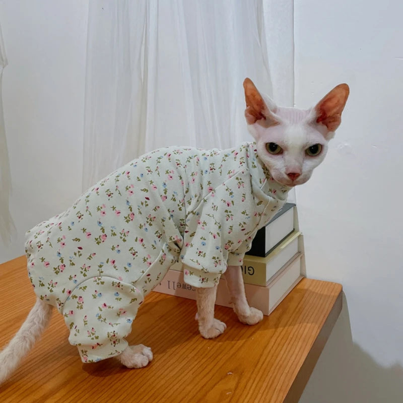 Sphynx Cat Warm Coat in Spring Hairless Cat Clothes Soft Cotton Turtleneck Jumpsuit For Devon Rex Sweet Sweatshirt For Kittens