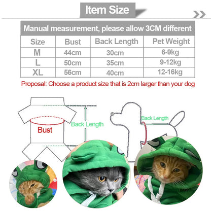 Cute Pets Hoodies Frog Shaped Cats Plush Coat Funny Cosplay Costume Pet Cat Clothes Dog Hooded Sweatshirt