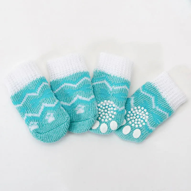 4pcs Winter Pet Dog Socks Small Cat Knit Warm Socks Dog Anti-Slip Socks Chihuahua Thick Paw Protector Booties Pet Accessories