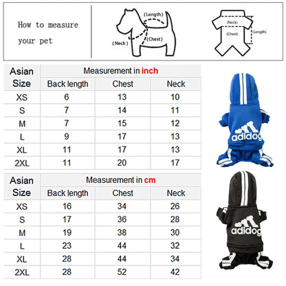 Adidog Clothes Dog Jumpsuit Warm Puppy Pet Clothes For Dog Hoodies Sweatshirt Yorkie French Bulldog Clothing For Dog Coat Jacket