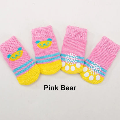 4pcs/Set Cute Puppy Dog Knit Socks Autumn Winter Pet Socks Anti-Slip Knitted Small Dogs Shoes Warm Paw Protector Dog Accessories