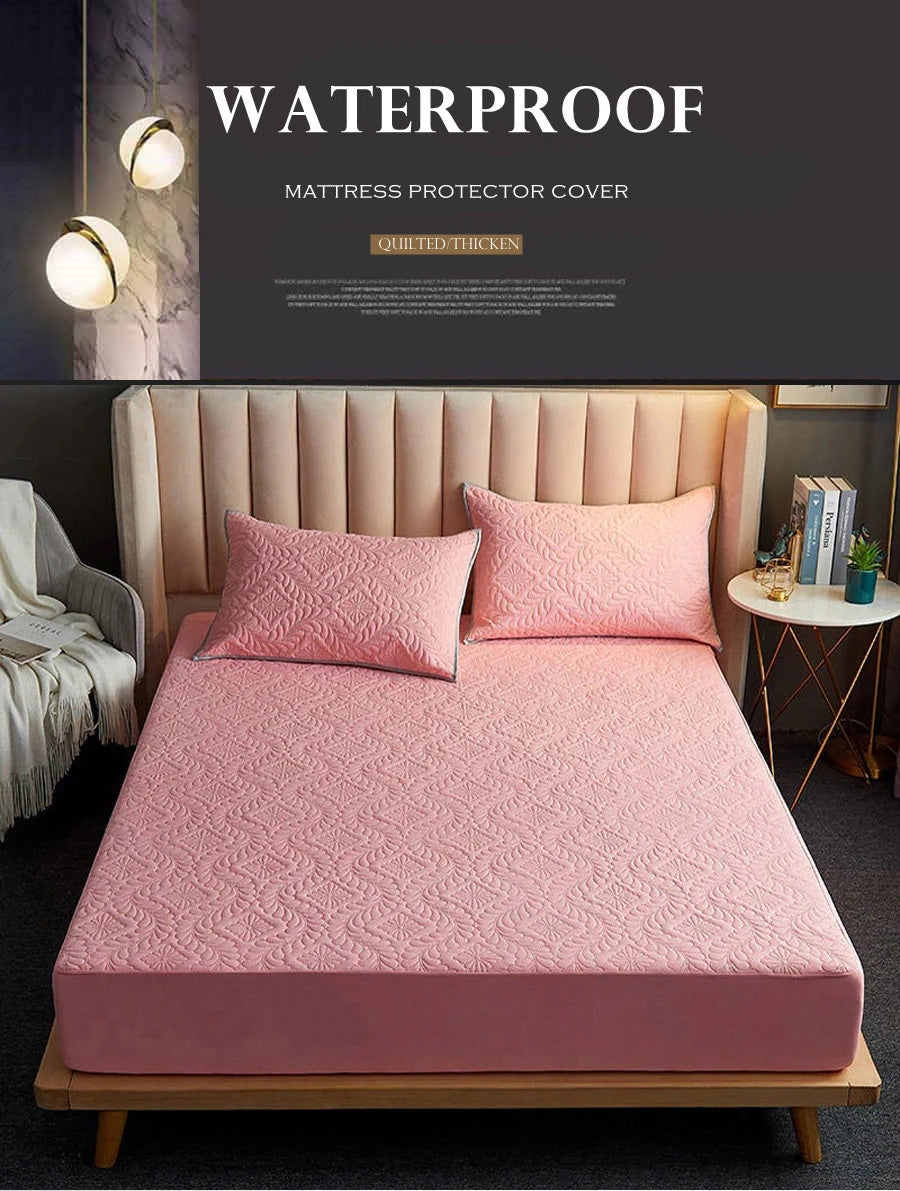 Quilted Waterproof Mattress Cover Embossed Bedding Mattress Protector Anti-mite Anti-bacterial Fitted Bed Sheet No Pillowcase