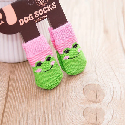 4pcs/Set Cute Puppy Dog Knit Socks Autumn Winter Pet Socks Anti-Slip Knitted Small Dogs Shoes Warm Paw Protector Dog Accessories