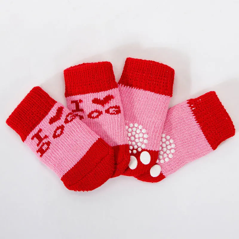 4pcs Winter Pet Dog Socks Small Cat Knit Warm Socks Dog Anti-Slip Socks Chihuahua Thick Paw Protector Booties Pet Accessories