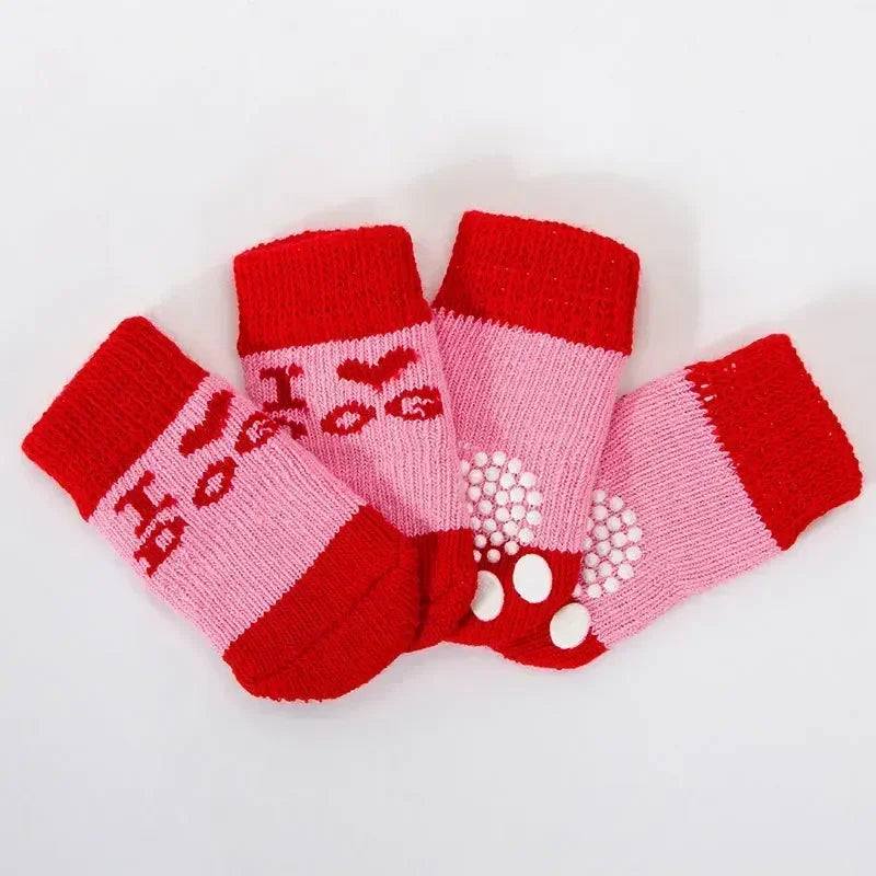 4pcs Winter Pet Dog Socks Small Cat Knit Warm Socks Dog Anti-slip Socks Chihuahua Thick Paw Protector Booties Pet Accessories