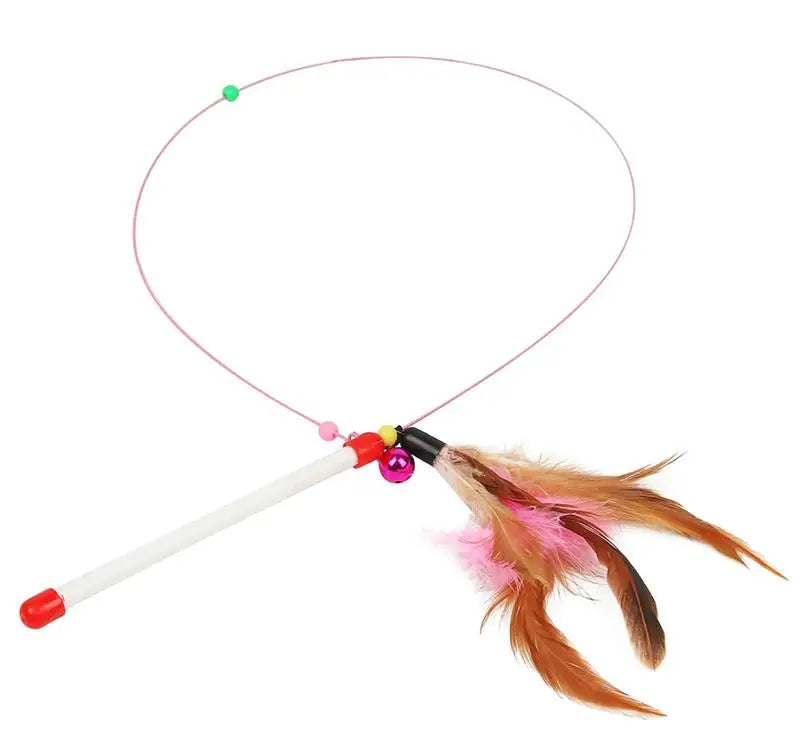 1pc Cat Toy Stick Feather Wand With Bell Mouse Cage Toys Plastic Artificial Colorful Cat Teaser Toy Pet Supplies Random Color