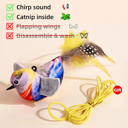 Interactive Cat Toys Rechargeable Electric Flapping Wings Bird Cat Toy Sound Chirping Bird Catnip Touch Activated Plush Toy