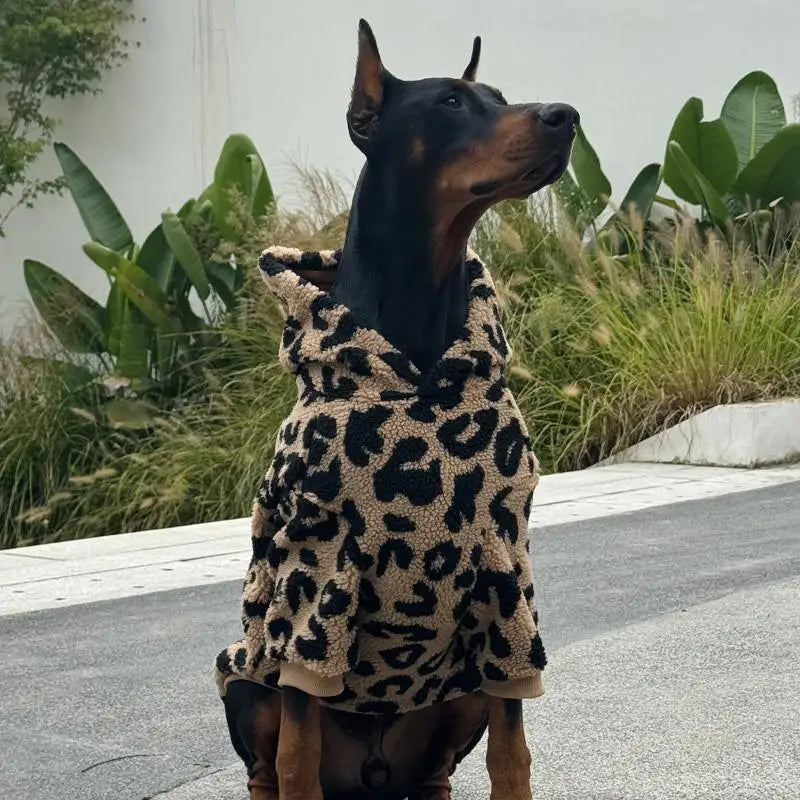 Fashion Leopard Hoodie For Media Large Dogs Warm Fleece Dog Jacket Doberman Coats For Big Dogs ropa para perro