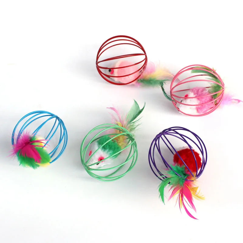 1pc Cat Toy Stick Feather Wand With Bell Mouse Cage Toys Plastic Artificial Colorful Cat Teaser Toy Pet Supplies Random Color