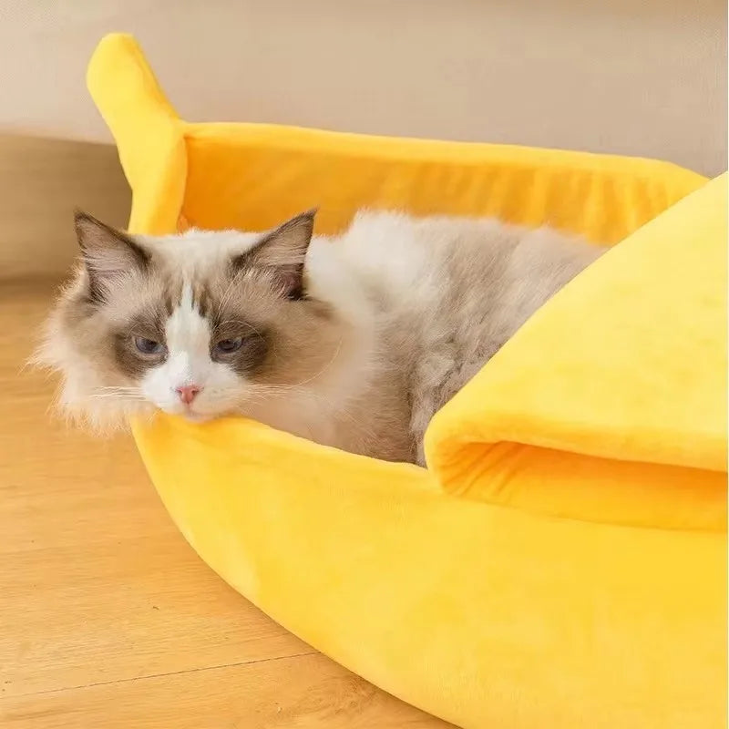 Banana Shaped Pet Bed for Extra Small Dogs and Cats Pet Soft Cushion Washable Pet Banana Bed